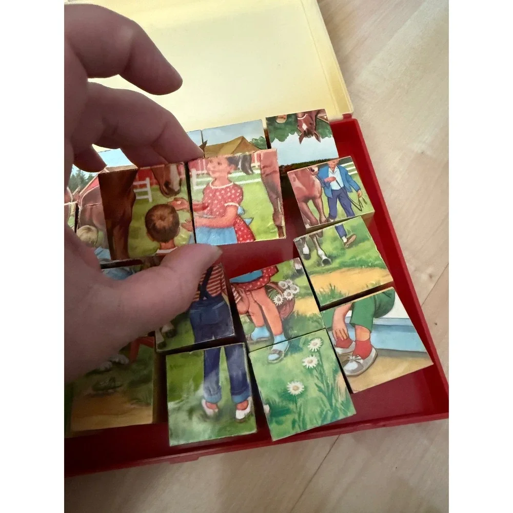 Childrens‎ vintage 1950 Wooden Picture Block Puzzle and Case made in Germany